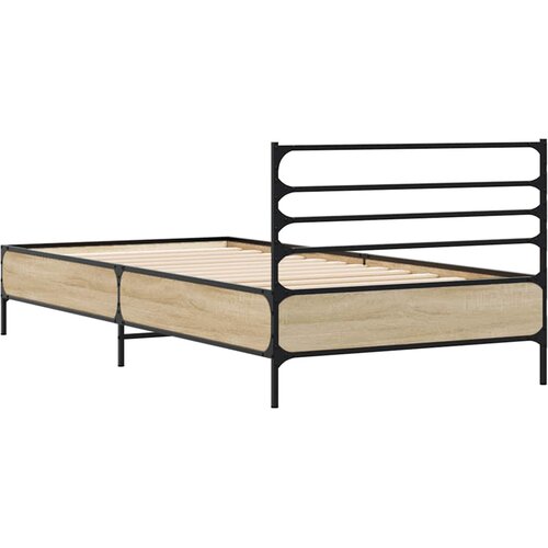 Okvir za krevet boja hrasta 100x200cm konstruirano drvo i metal Smeđa 100 x 200 cm Slike