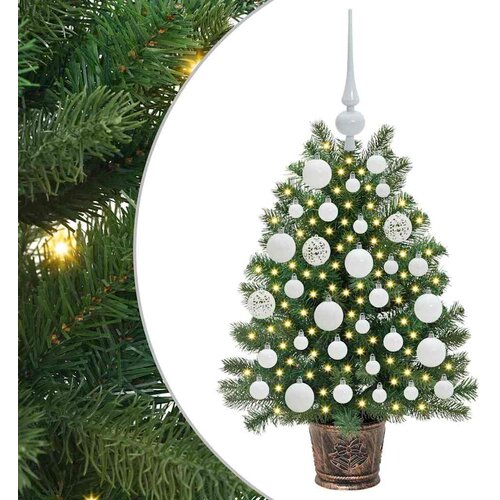 VidaXL Umjetno božićno drvce s 150 LED svjetlima Zelena 75 cm PE i PVC - 75 cm s LED-icama i bijelim kuglicama Slike