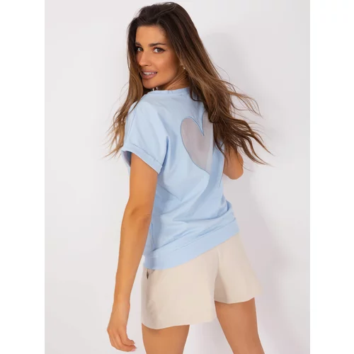 Fashion Hunters Light blue casual blouse with rolled-up sleeves