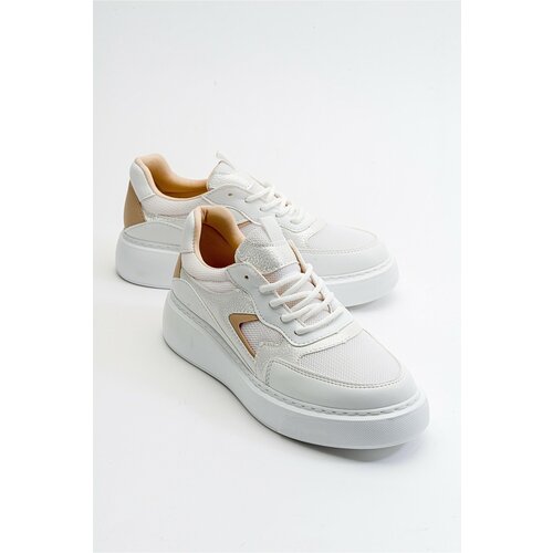 LuviShoes Aere Women's White Dark Beige Sports Shoes. Slike