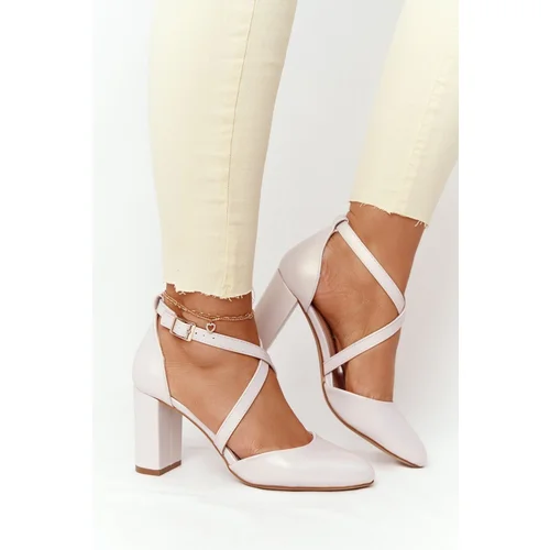 Sergio Leone Pearl Pumps On A Block Heel SK863 Beige