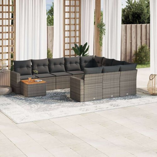 VidaXL 11-dijelni set vrtnih sofa od poliratana s jastucima sivi Slike