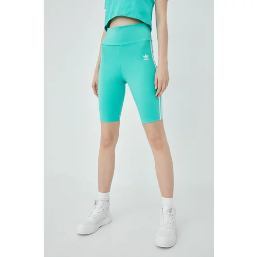 Adidas Kratke hlače Adicolor za žene, boja: zelena, s aplikacijom, visoki struk