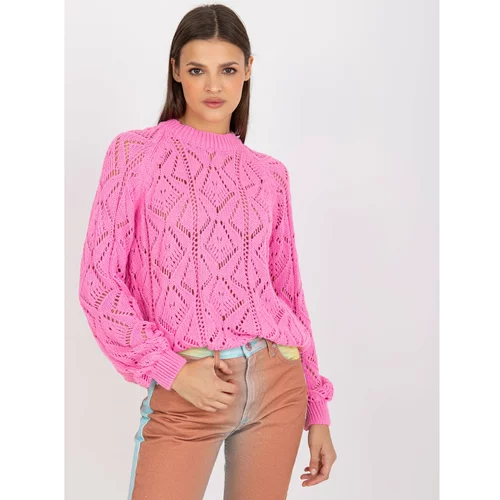 Fashion Hunters Classic pink openwork sweater with wool RUE PARIS