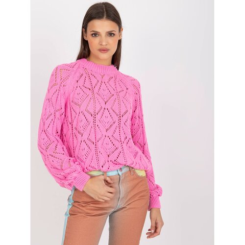 Fashion Hunters Classic pink openwork sweater with wool RUE PARIS Slike