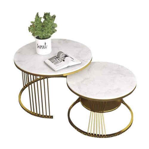 Master Stolovi okrugli dekorativni set 2/1 Mramor zlatni-bijeli 670-GD Cijene