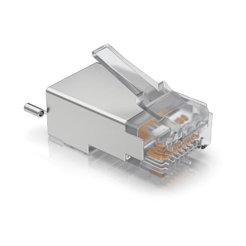 Ubiquiti Konektor za za&amp;scaron;titu od prenapona SHD - Oklopljeni RJ45 konektori dizajnirani za UISP Ethernet kablove (UISP Cable Pro i Cable Carrier). &amp;Scaron;titi Ethernet hardver od ESD o&amp;scaron;tećenja. Lako se instalira bez lemljenja. (100) konektora po pakovanju. Slike