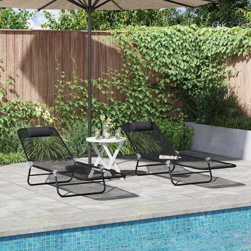  Sklopiva ležaljka za sunčanje 2 pcs Crna 182 x 55 x 85,5 cm Cene
