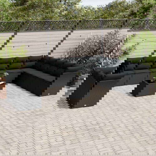  12-dijelni set vrtnih sofa od poliratana s jastucima crni Slike