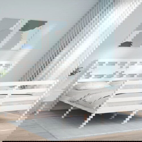 VidaXL Posteljni okvir z vzglavjem bel 140x190 cm trden les Slike