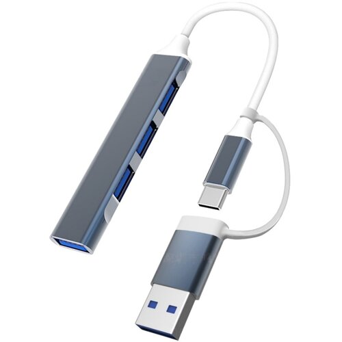 INF Dvofunkcijski Type-C na 4x USB-A hub, aluminij, prenosni Gray, (5000282764) Cene