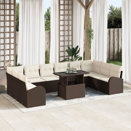 VidaXL set od 11 komada sofa za vrt s jastučićima smeđi poli ratan Slike