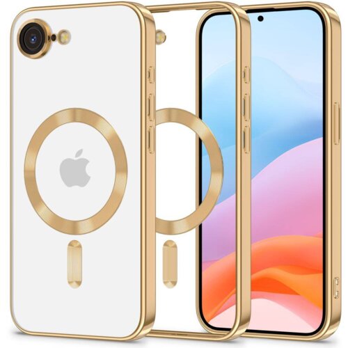  Magshiny ovitek za Iphone 16e Magsafe - prozoren z zlato obrobo Slike