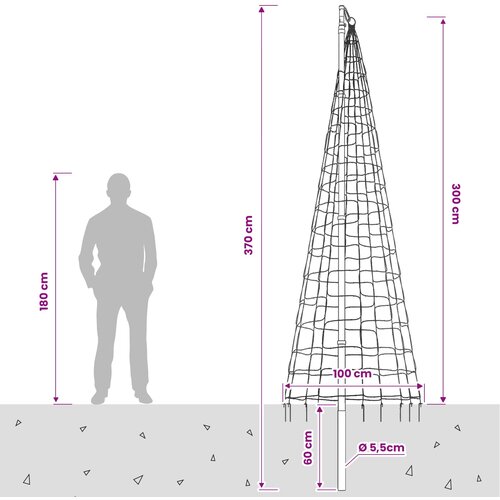  Božićno drvce od svjetlosnih niti s klinom i jarbolom 300 cm Slike