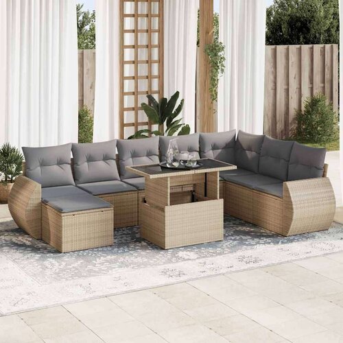 VidaXL 9-dijelni set vrtnih sofa s jastucima bež od poliratana Slike