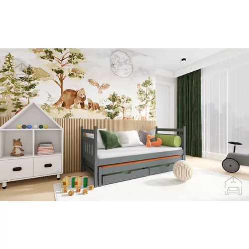 Lano Otroška postelja z dodatnim ležiščem Daniel - 90x190 cm - Grafit
