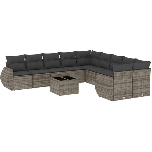 vidaXL 11-dijelni set vrtnih sofa od poliratana s jastucima sivi Cijene