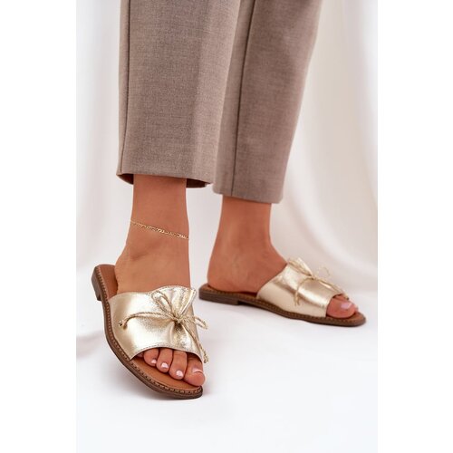 PS1 Flat Sandals With Decorative Bow Golden Deonelis Cene