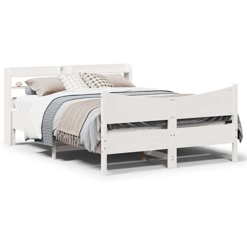 VidaXL Okvir kreveta s uzglavljem bijeli 160 x 200 cm masivna borovina Slike