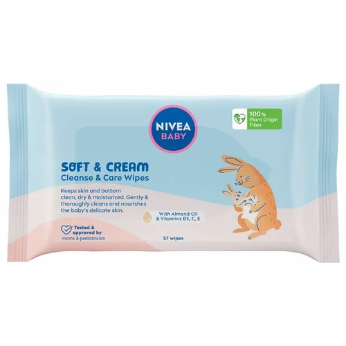 Nivea Baby Soft & Cream Cleanse & Care Wipes čistilni in negovalni vlažilni robčki 57 kos
