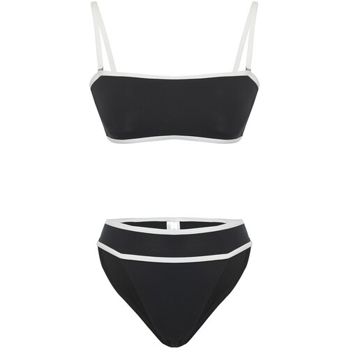 Trendyol Black and White Strapless High Waist Bikini Set Slike