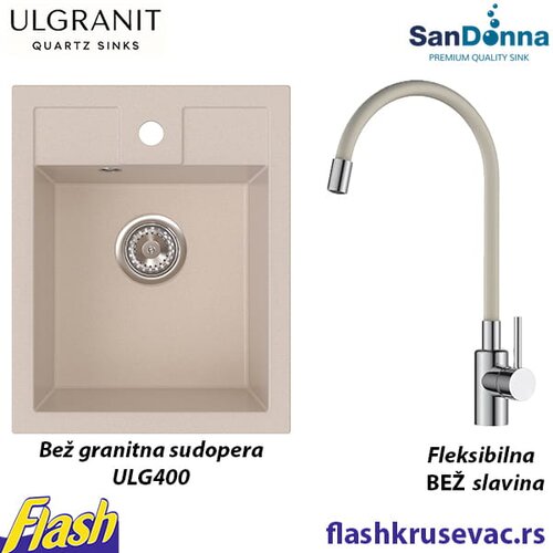  Granitna sudopera Ulgranit ULG400 (BEŽ) + fleksibilna slavina Minotti - SET Cene