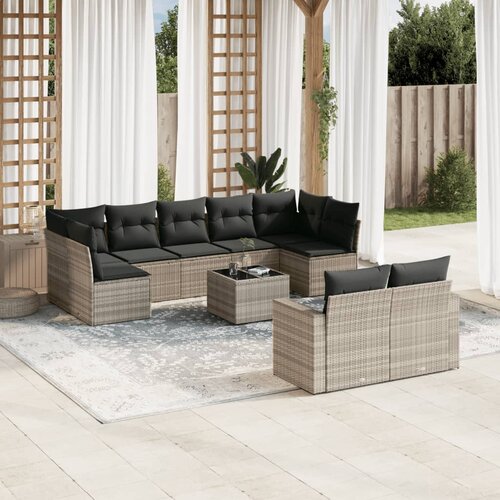 vidaXL 10-dijelni set vrtnih sofa poliratan s jastucima svijetlosivi Cijene