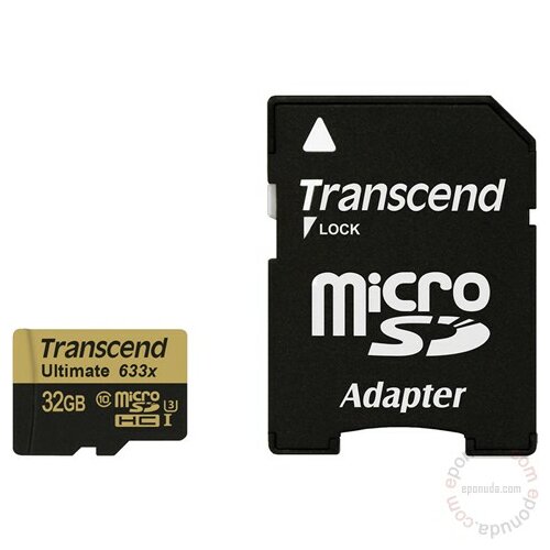 Transcend Micro SD 32 GB, Class 10 UHS-1 U3, 633X, w/SD adapter, TS32GUSDU3 memorijska kartica Slike