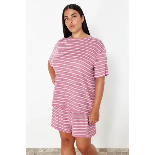 Trendyol Curve Pink Striped Camisole Knitted Pajama Set