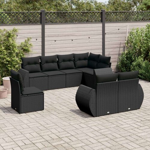  8-dijelni set vrtnih sofa od poliratana s jastucima crni Slike