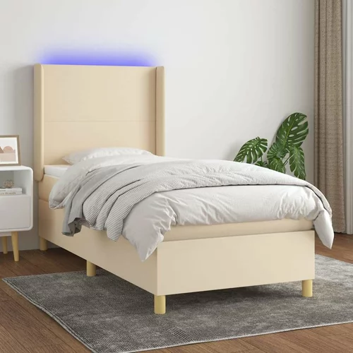  Box spring postelja z vzmetnico LED krem 90x190 cm blago, (20790513)