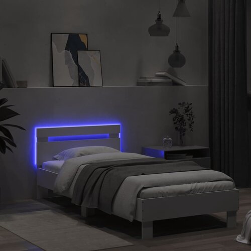  Okvir za krevet s uzglavljem i LED svjetlima bijeli 90x200 cm Slike