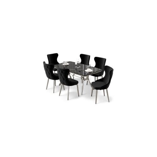Hanah home Rasklopivi trpezarijski sto i stolice (7 delova) Esla Black Marble Chrome Black Cene