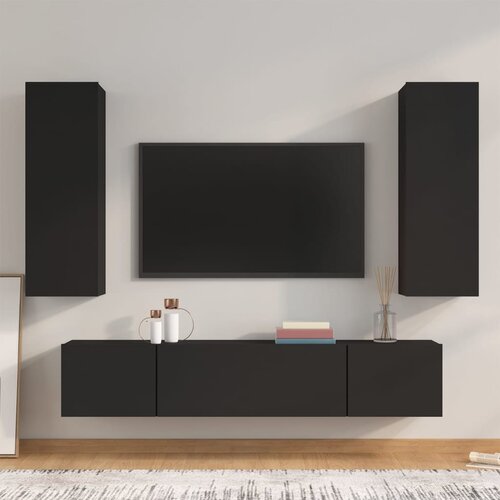 vidaXL Komplet TV omaric 4-delni črn inženirski les Cene
