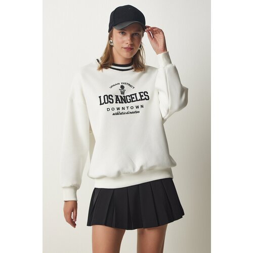  Women's White Embroidery Raised Knitted Sweatshirt Cene