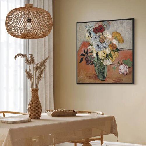  Slika - Vincent Van Gogh &amp;ndash; Stilllife with Japanese vase roses and anemones 60x60 U crnom drvenom okviru Slike