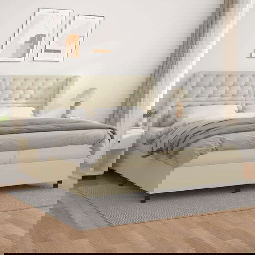  Box spring postelja z vzmetnico krem 200x200 cm umetno usnje, (20851637) Cene