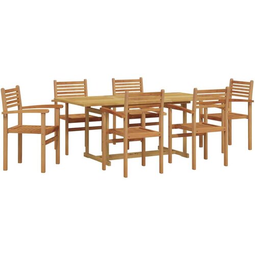  Vrtni set za objed 7 pcs Smeđa Čvrsto teak drvo - Pravokutno 6 sjedala Slike