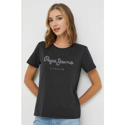 PepeJeans Bombažna kratka majica ženski, črna barva