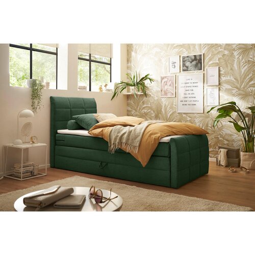 MID.YOU POSTELJA BOXSPRING 100 cm x 200 cm , tekstil, leseni material zelena Cene