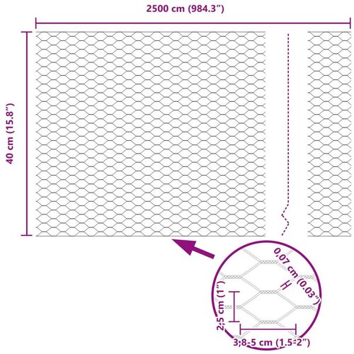 vidaXL Heksagonalna Ograda Siva 0.4x25 m Čelik Cene
