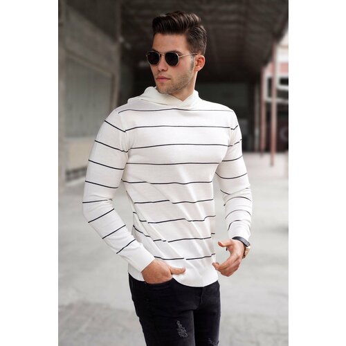 Madmext Men's White Hooded Sweater 5623 Slike