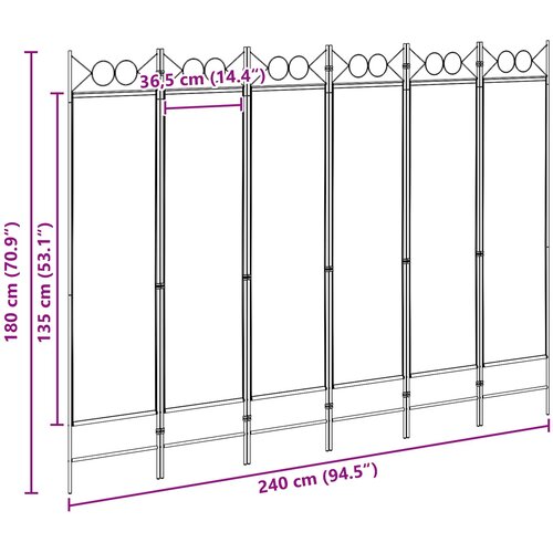  Razdjelnik prostora s 6 panela Bež 240 x 180 cm Tkanina Slike