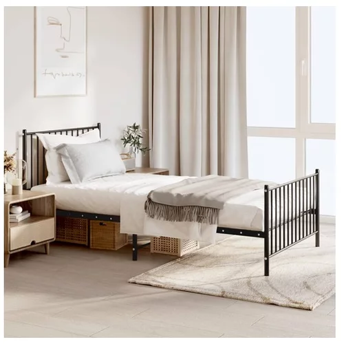  Kovinski posteljni okvir z vzglavjem in vznožjem črn 100x200 cm