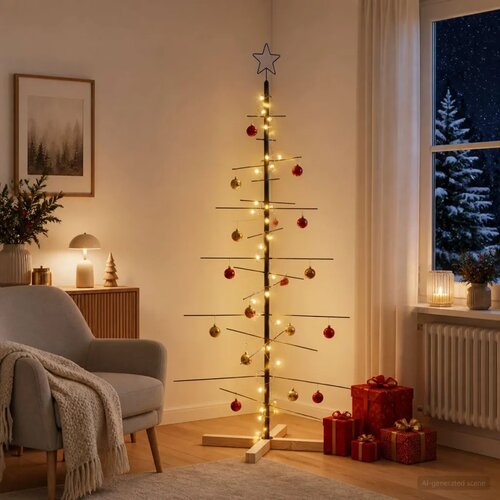  Metalna božićna jelka KUOPIO 150 cm Topla bijela Čelik Crna - 150 cm Crna s LED svjetlima Slike