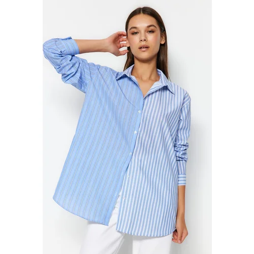 Trendyol Blue Striped Oversize / Wide Fit Woven Shirt