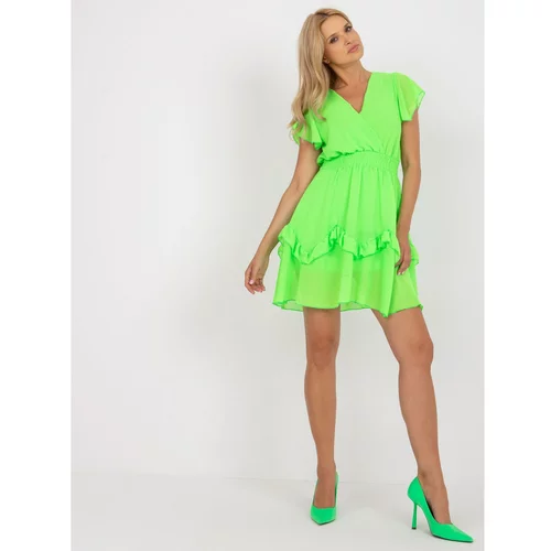 Fashion Hunters Fluo green mini dress with a frill