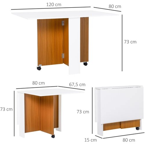  Razvlačivi blagovaonski stol mobilni modernog dizajna 120 cm x 80 cm x 73 cm tikovina + bijela Slike
