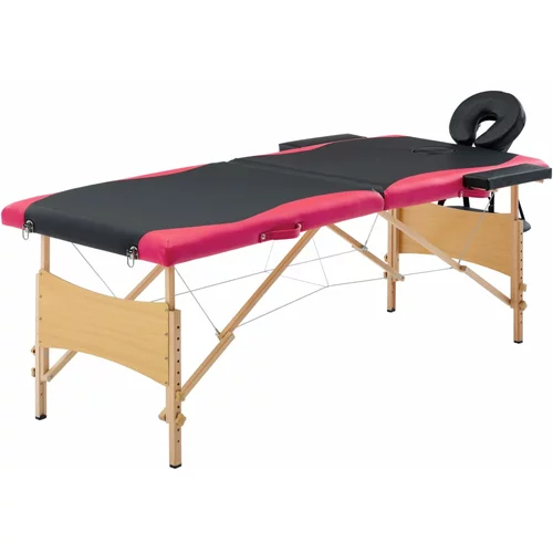 vidaXL Zložljiva masažna miza 2 coni les črna in roza