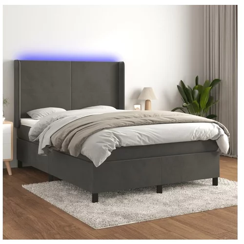 vidaXL Box spring postelja z vzmetnico LED temno siva 140x19